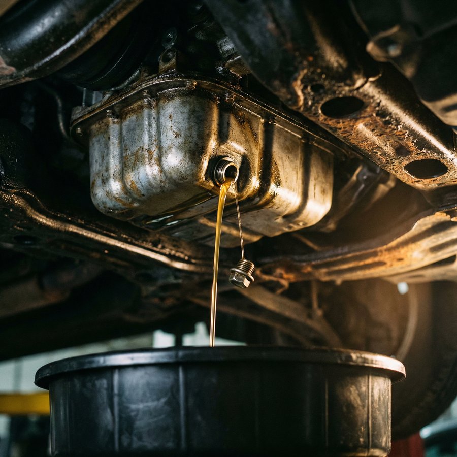 Oil drain service in progress