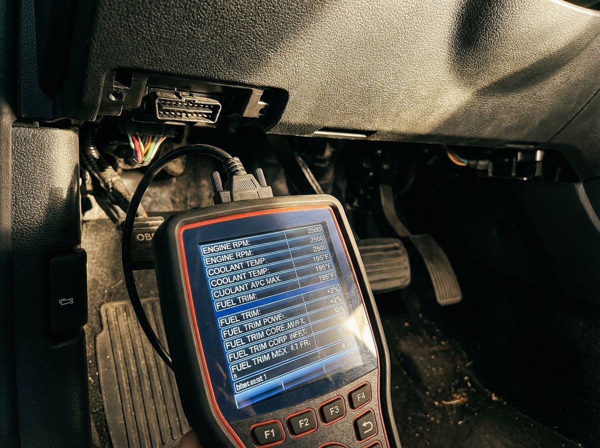 Professional automotive diagnostic scanner in use